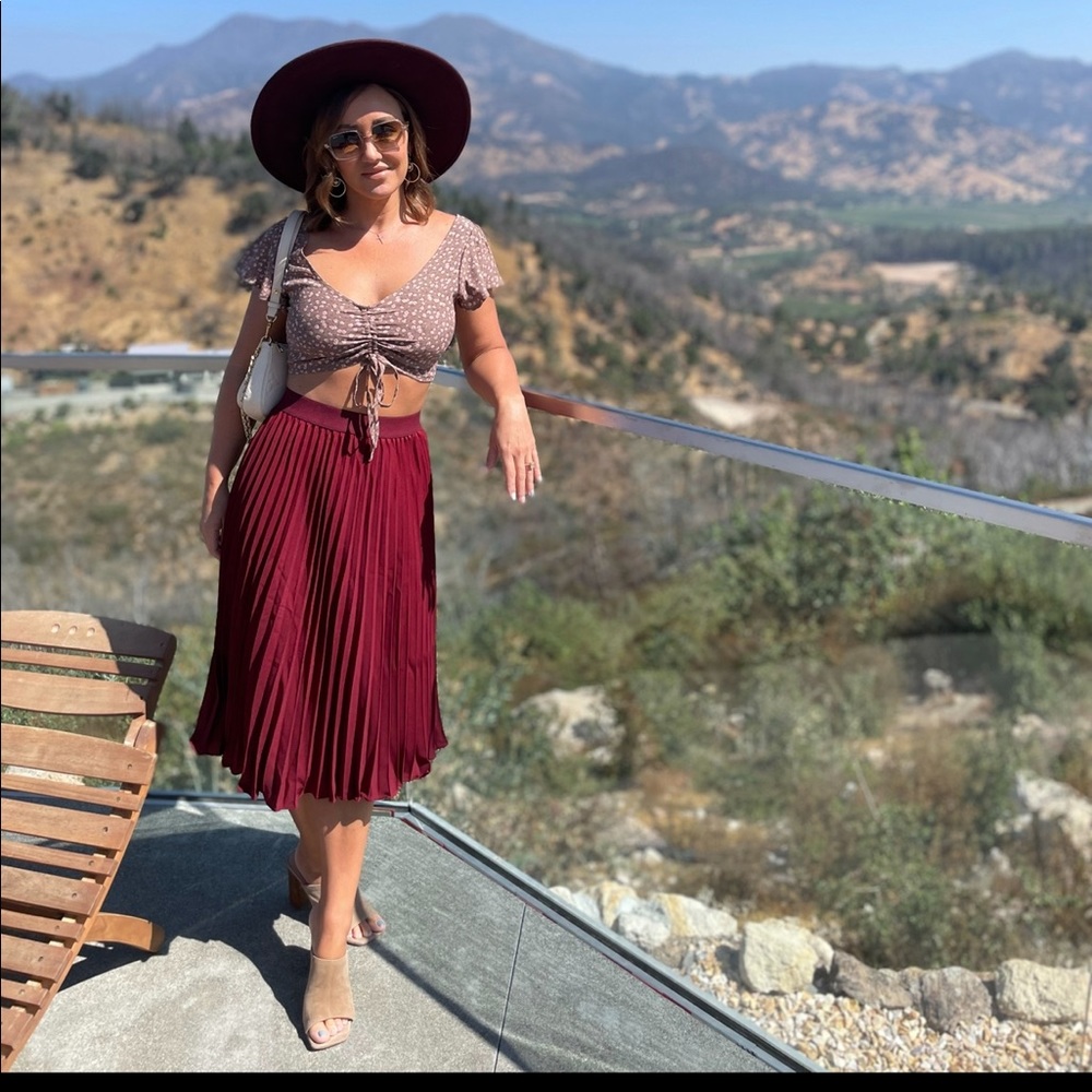 Maroon Pleated Midi Skirt